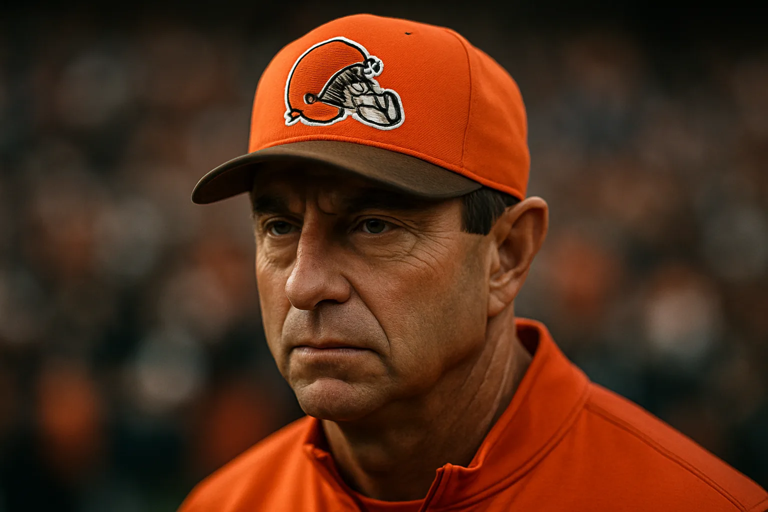Dabo Sweeney wearing a Cleveland Browns cap